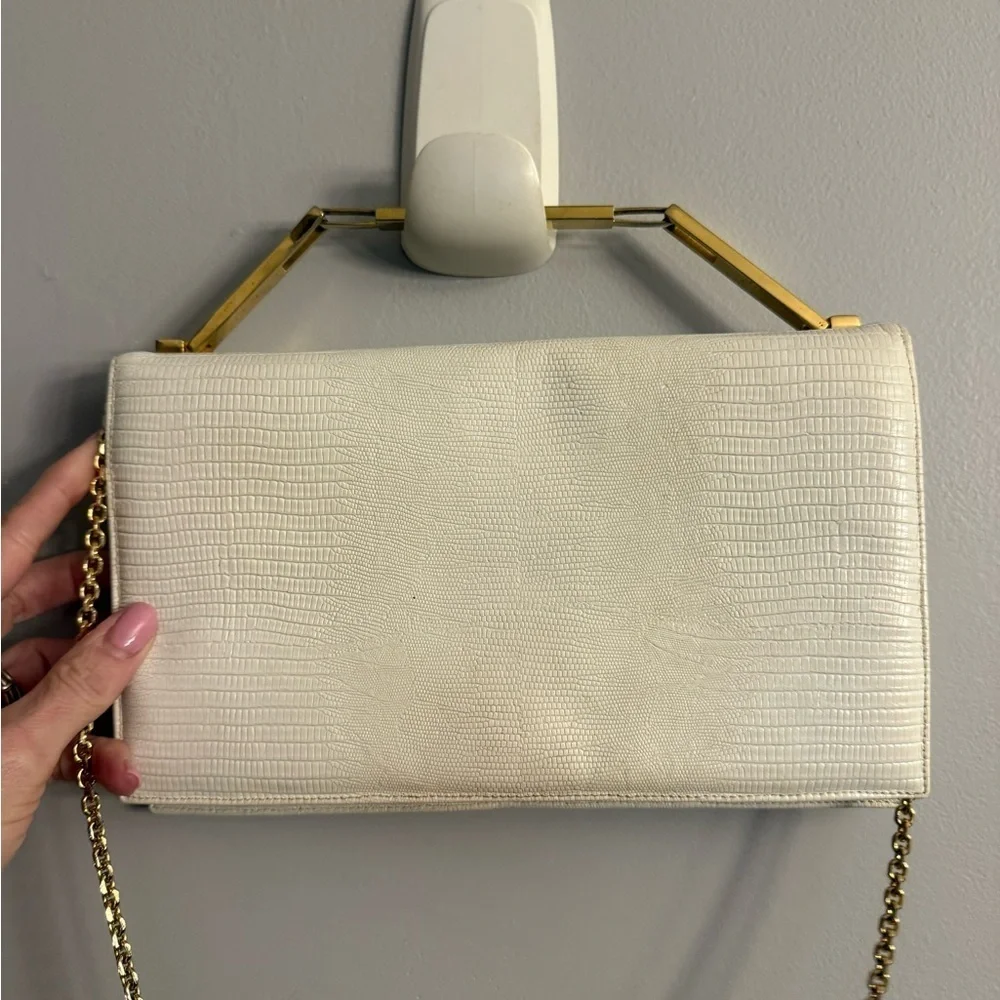 Vintage Crown by Garay Ivory Clutch Gold Chain Evening Bag 1950s 1960s
